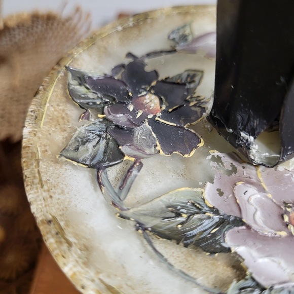 Vintage Pair of Porcelian and Metal Hand Painted Floral Candle Holders - Picture 7 of 17